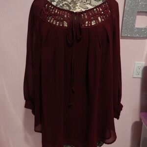 Daniel Rainn Burgundy 3/4 Sleeve Blouse Size L